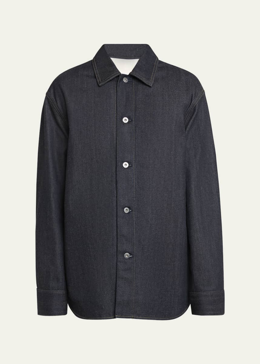 Jil Sander Men's Denim Overshirt with Leather Patch