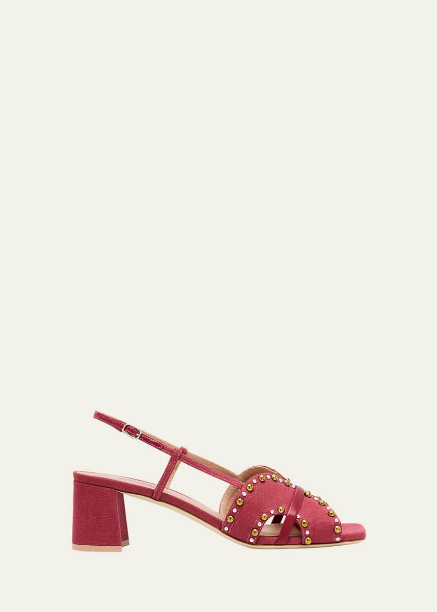 Malone Souliers x Tabitha Simmons Katarina Studded Linen Slingback Sandals