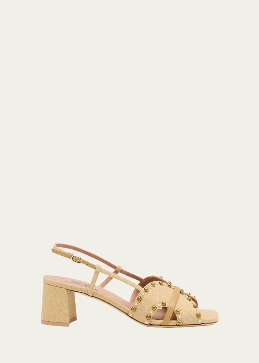 Malone Souliers x Tabitha Simmons Katarina Studded Linen Slingback Sandals