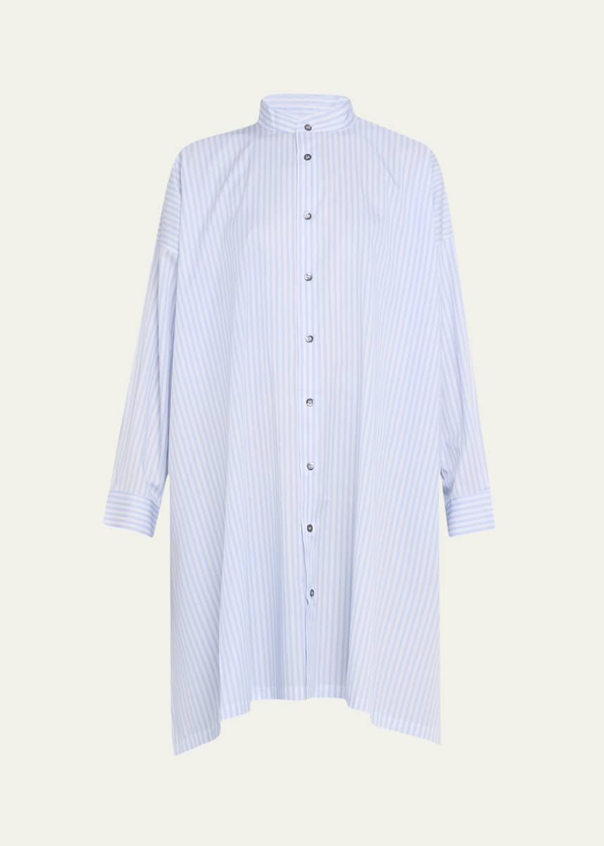 Eskandar Wide A-Line Collarless Shirt With Slits (Very Long Length)