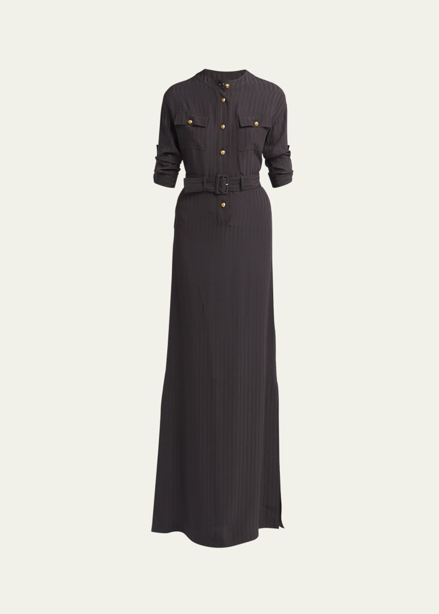 TOM FORD Short-Sleeve Belted Button-Down Jacquard Gown