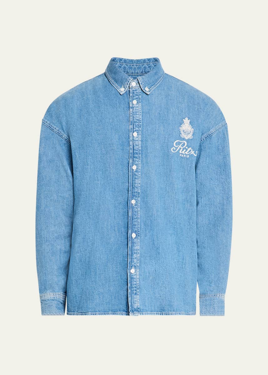 FRAME x Ritz Paris x Ritz Paris Men's Crest Denim Shirt