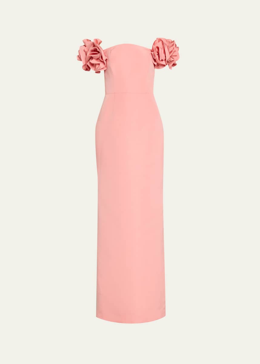 Carolina Herrera Off-Shoulder Flower Column Gown