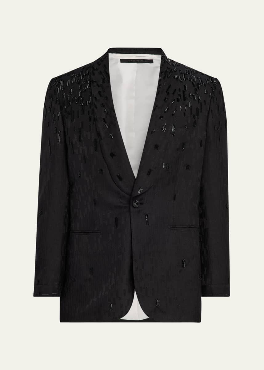 Brioni Men's Embroidered Herringbone Dinner Jacket