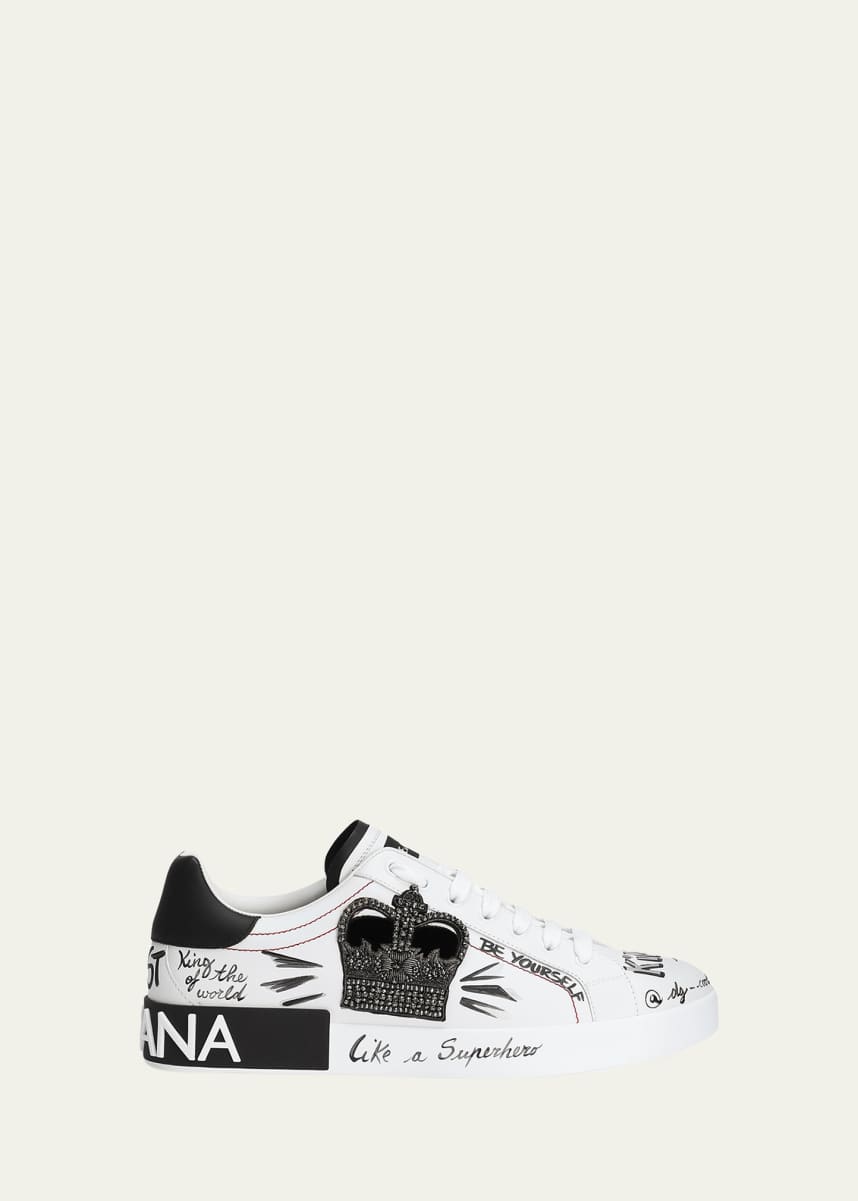 Dolce&Gabbana Men's Portofino Printed Leather Sneakers with Patch
