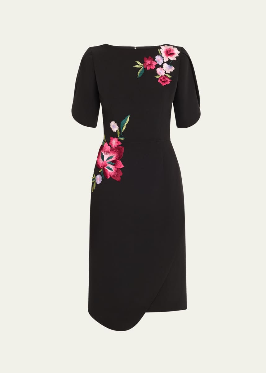 Rickie Freeman for Teri Jon Floral-Embroidered Crepe Dress