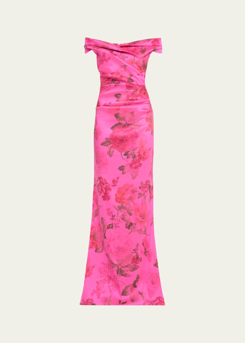Rickie Freeman for Teri Jon Ruched Off-Shoulder Stretch Gazar Gown