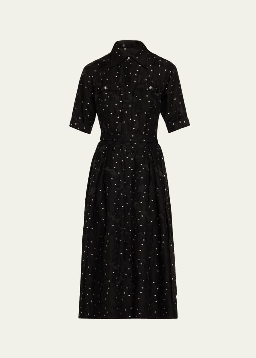 Rickie Freeman for Teri Jon Burnout Polka Dot Midi Shirtdress