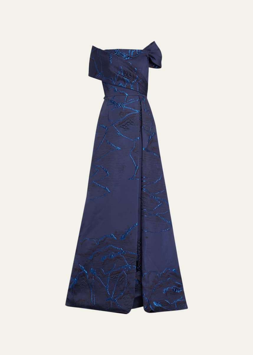 Rickie Freeman for Teri Jon Cutout Metallic Jacquard Gown