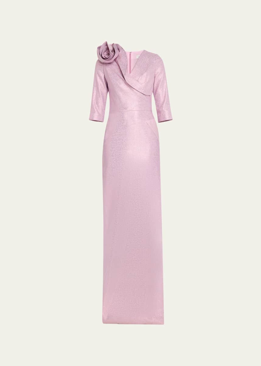 Rickie Freeman for Teri Jon Applique Metallic Jacquard Column Gown