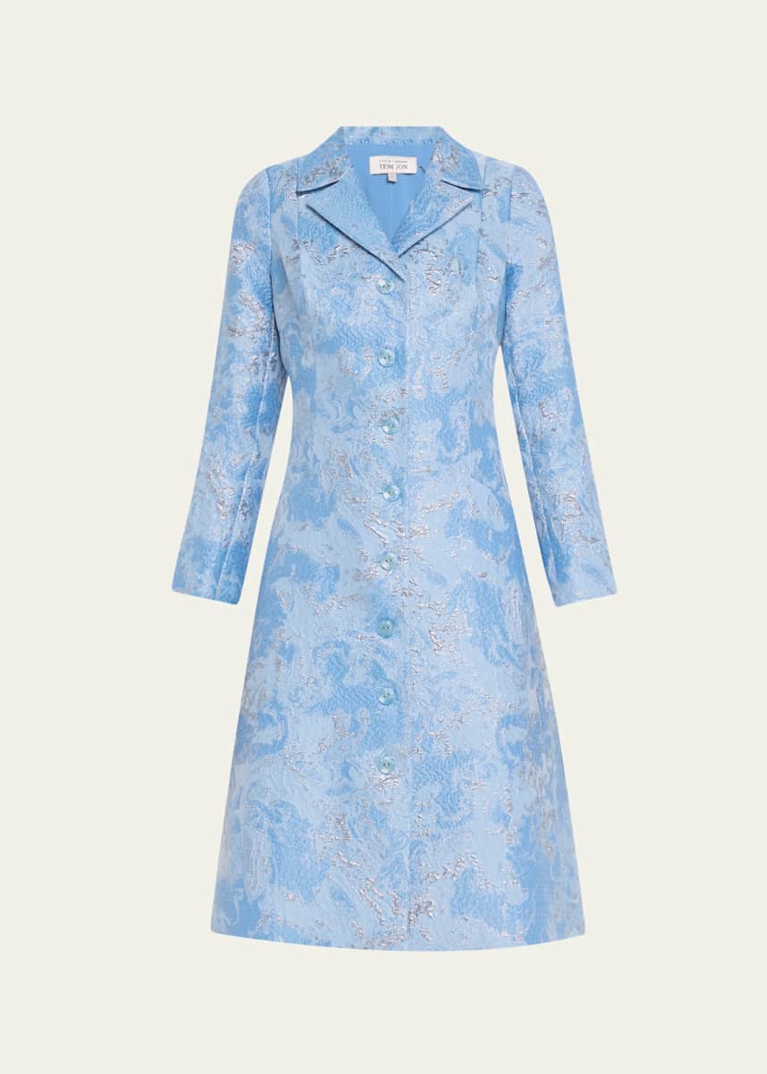 Rickie Freeman for Teri Jon A-Line Metallic Jacquard Coat Dress