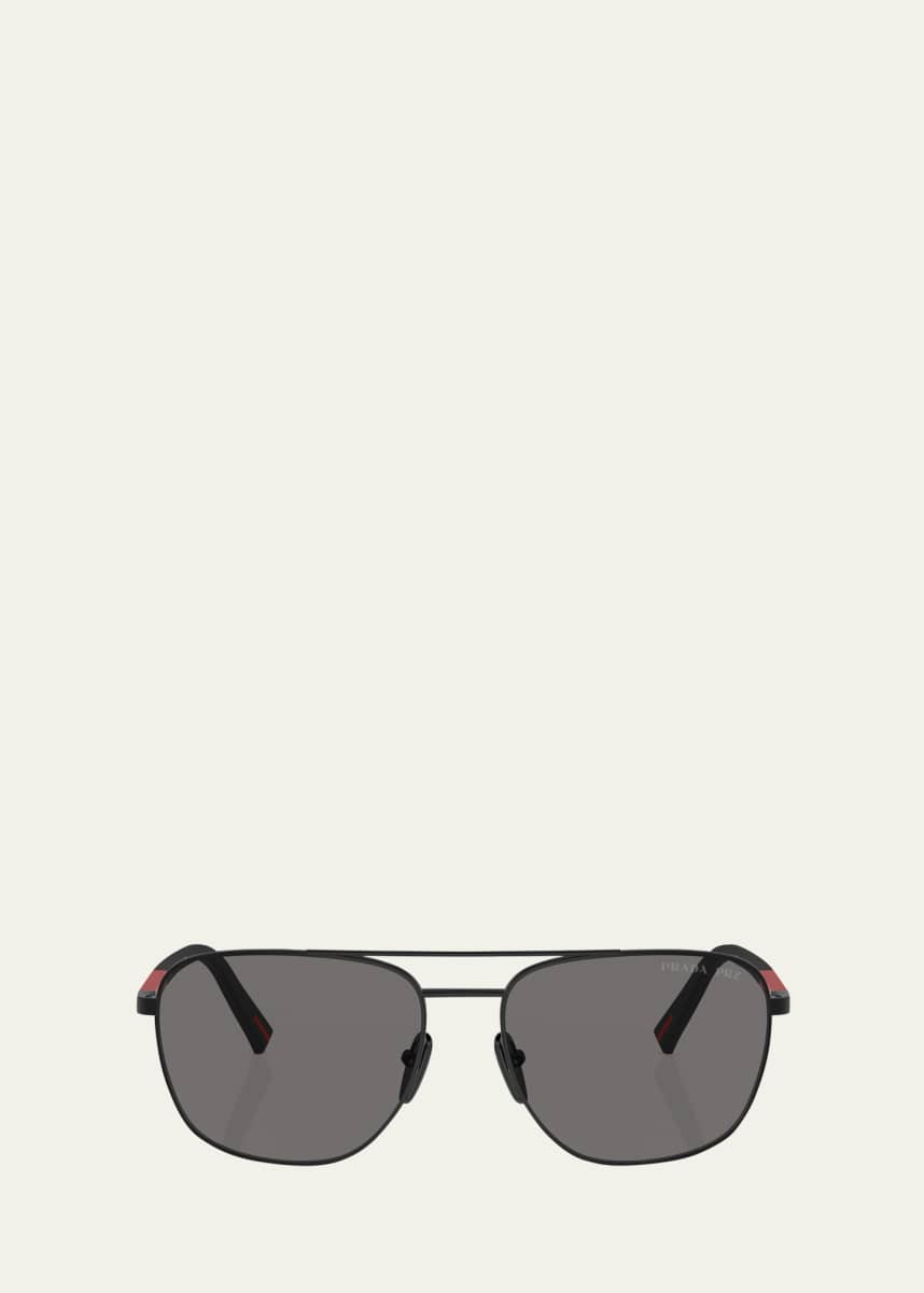 Prada Men's ps 54zs Polarized Steel Aviator Sunglasses