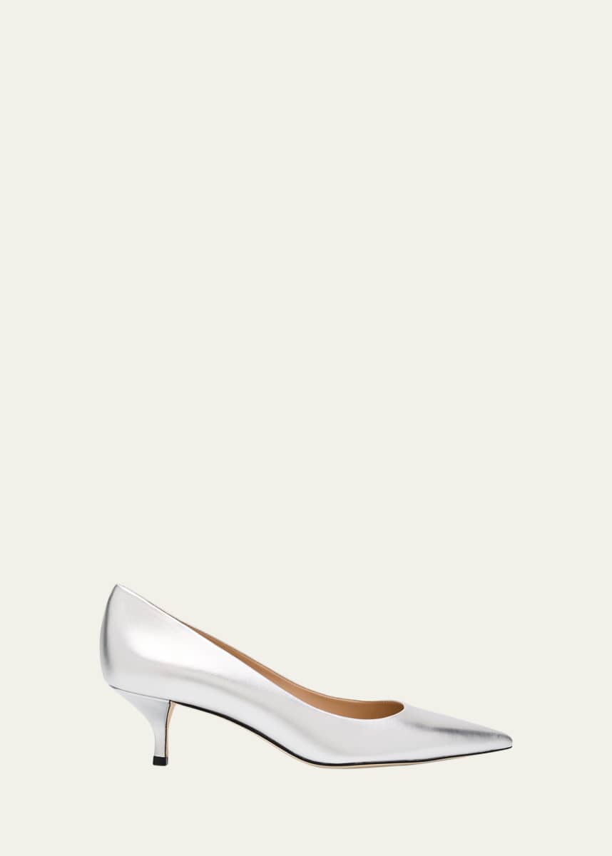 Stuart Weitzman Stuart Metallic Leather Kitten-Heel Pumps