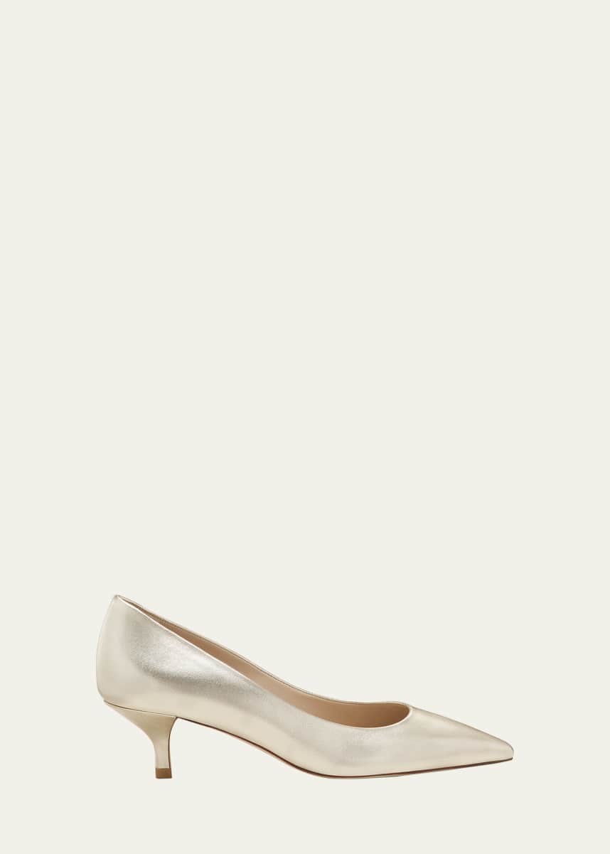 Stuart Weitzman Stuart Metallic Leather Kitten-Heel Pumps