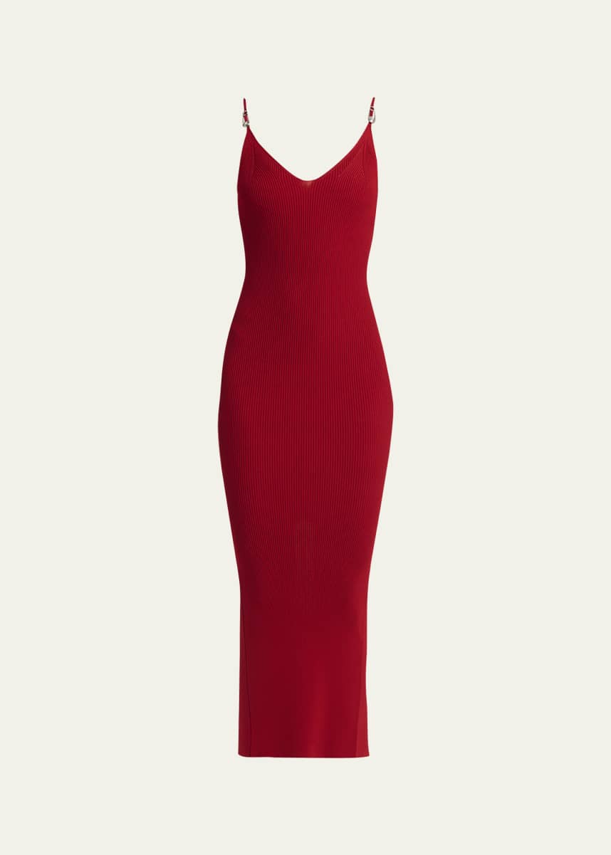 Versace Safety-Pin Straps Rib Knit Midi Dress