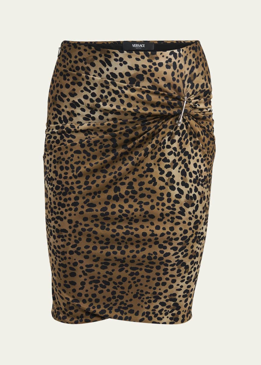 Versace Leopard Pencil Skirt with Safety Pin Brooch