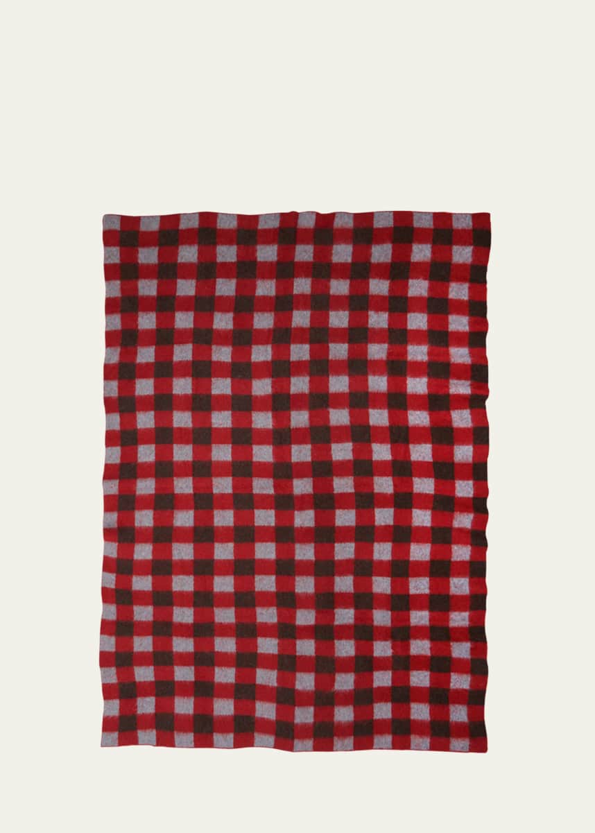 The Elder Statesman Thistle Gingham Blanket, 60" x 100"