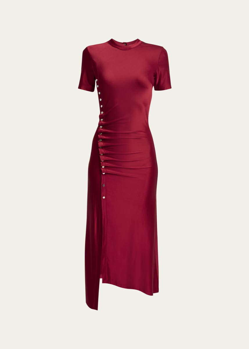 Rabanne Side Button Ruched Midi Dress