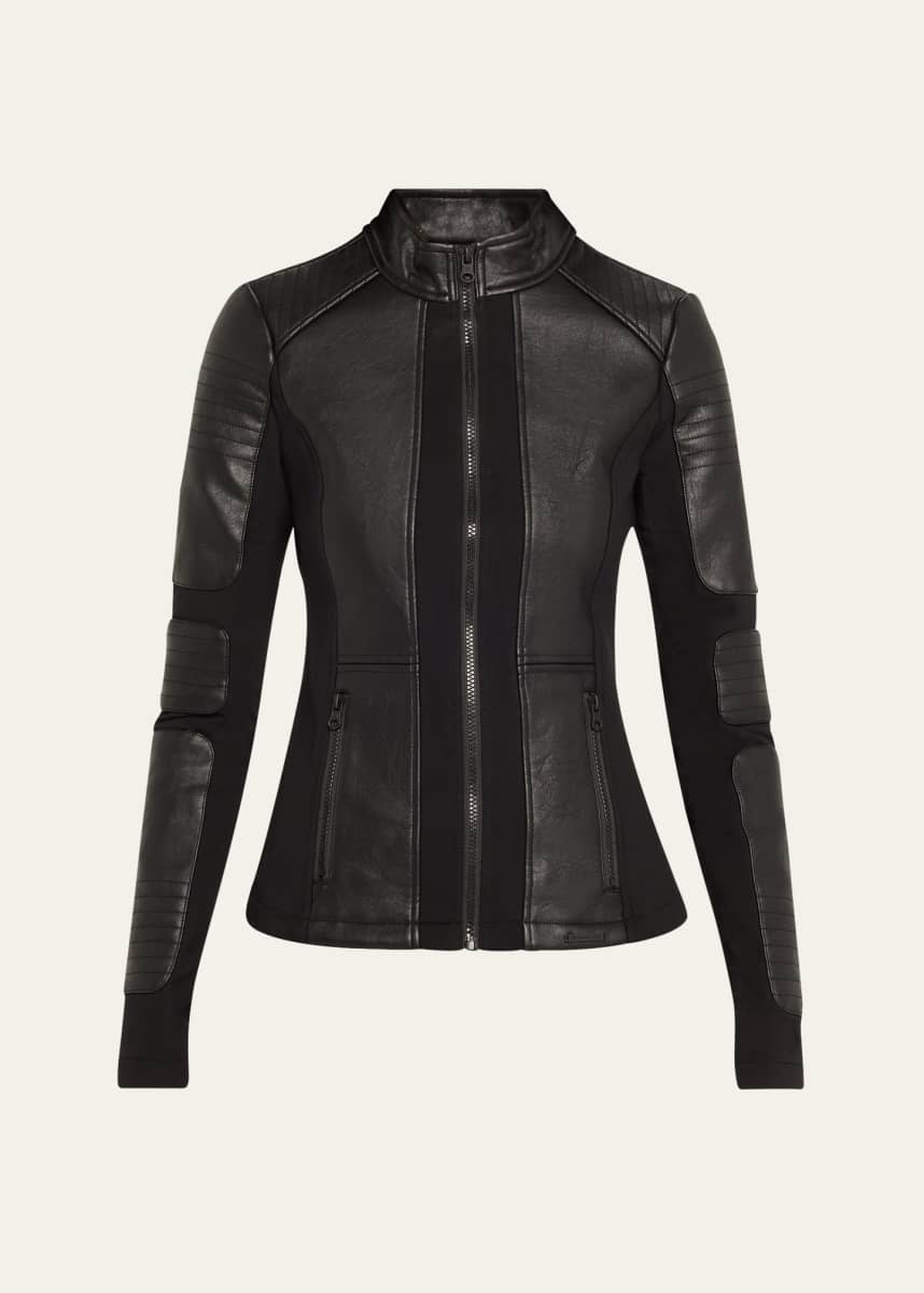 Blanc Noir Zip-Front Faux Leather Moto Jacket