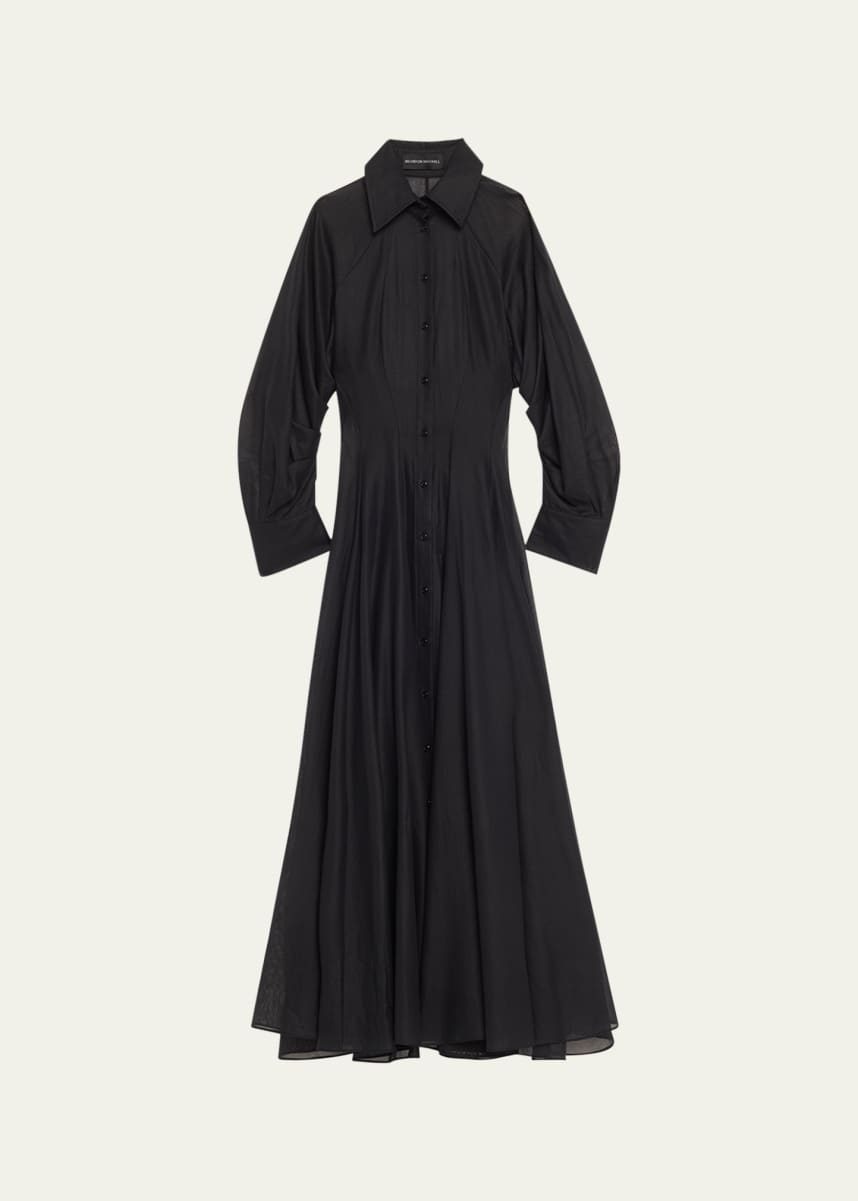 Brandon Maxwell The Virginia Long Fit-Flare Shirtdress with Slip