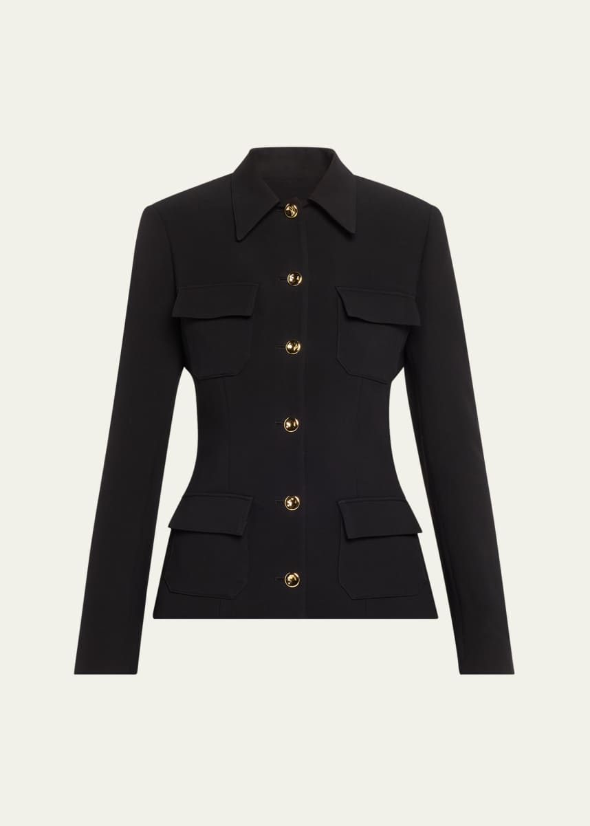 Brandon Maxwell The Gage Fitted Button Up Wool Jacket