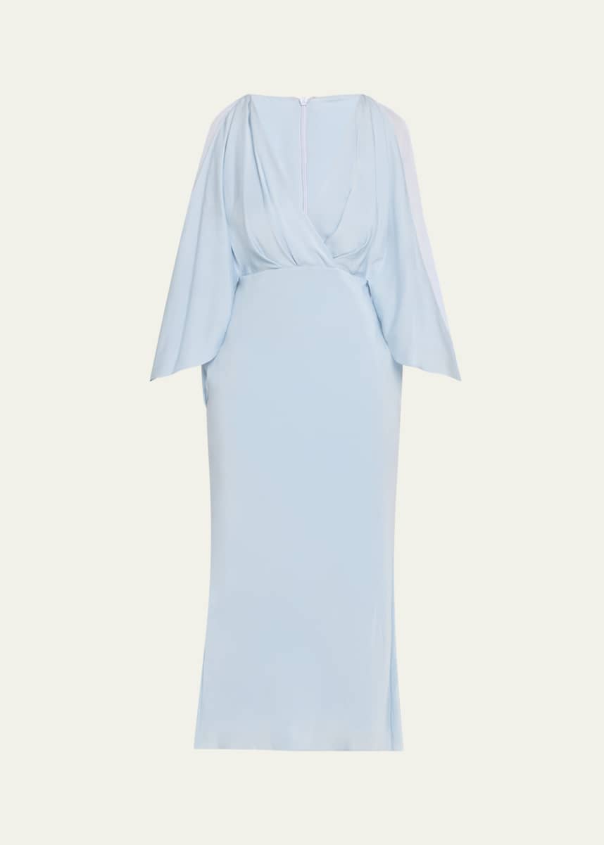 Brandon Maxwell Deep V Cascade Midi Silk Dress
