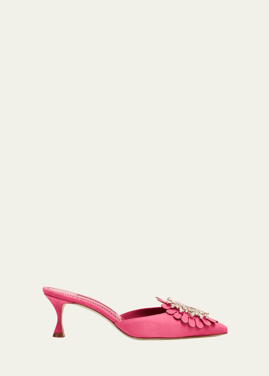 Manolo Blahnik Suede 50mm Crystal Buckle Mule Pumps