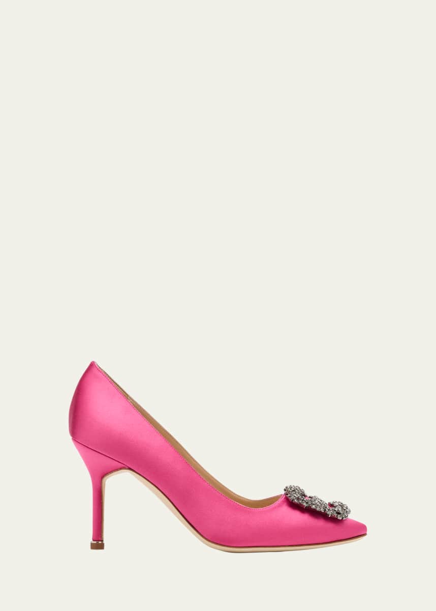Manolo Blahnik Hangisi 90mm Satin Crystal Buckle Pumps