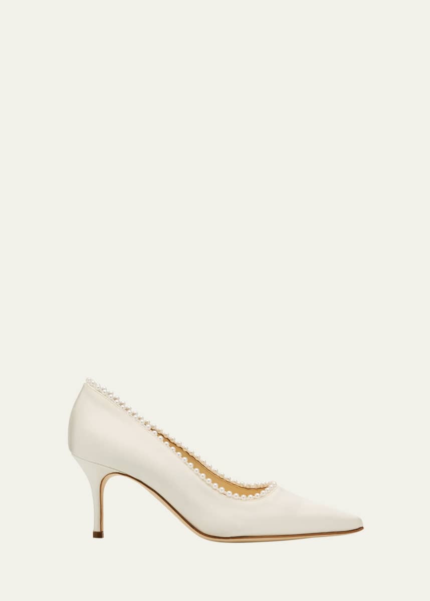 Manolo Blahnik Kifat 70mm Silk Pearly Classic Pumps