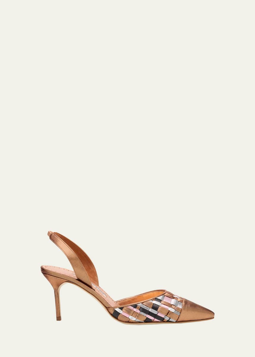 Manolo Blahnik Multi Woven Cap-Toe Slingback Pumps