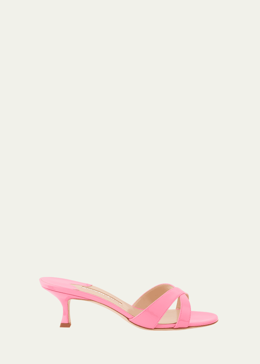 Manolo Blahnik Patent Leather Crisscross Slide Sandals