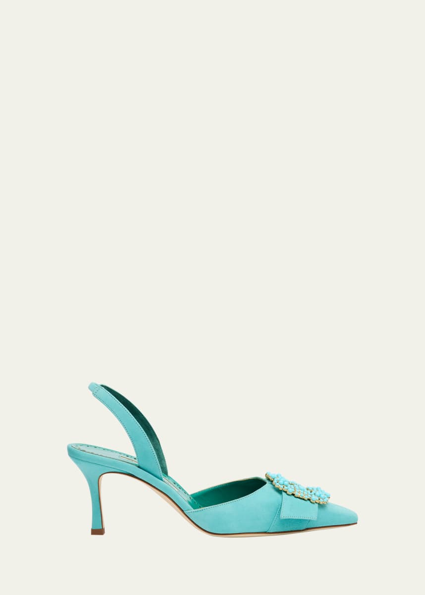 Manolo Blahnik Giblsi Suede Buckle Slingback Pumps