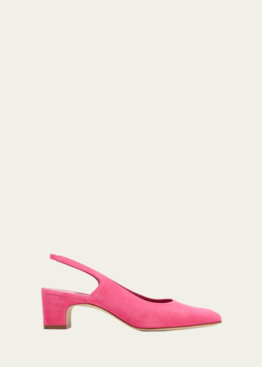 Manolo Blahnik Suede Block-Heel Slingback Pumps
