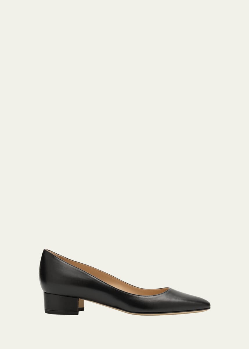 Manolo Blahnik Lista Leather Block-Heel Pumps
