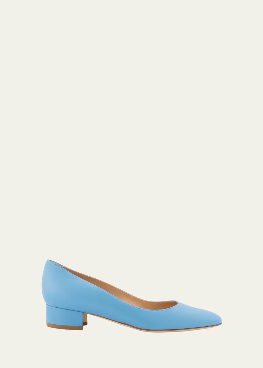 Manolo Blahnik Lista Leather Block-Heel Pumps