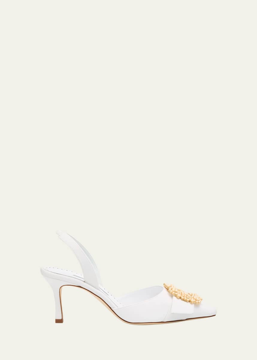 Manolo Blahnik Gibsli Silk Buckle Slingback Pumps