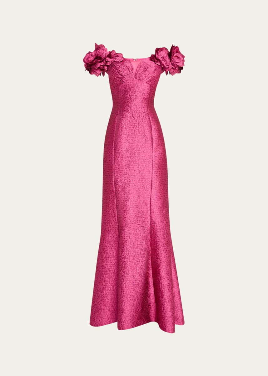 Rickie Freeman for Teri Jon Off-Shoulder Jacquard Mermaid Gown