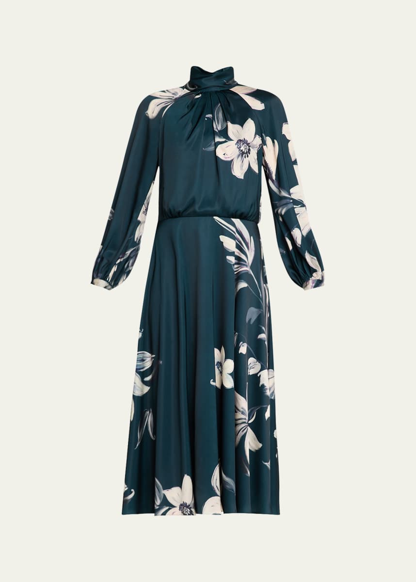 Rickie Freeman for Teri Jon Floral-Print Twill Midi Dress