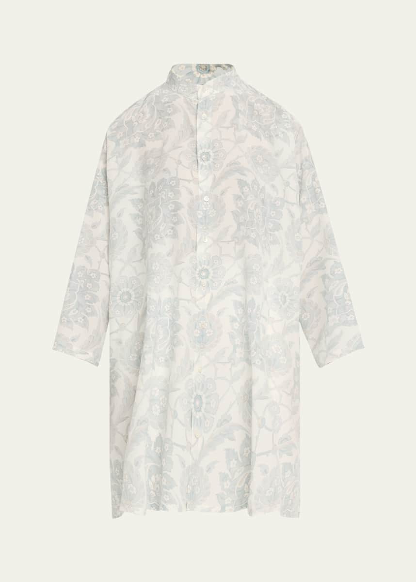 Eskandar Wide A-Line Collarless Shirt with Slits (Very Long)