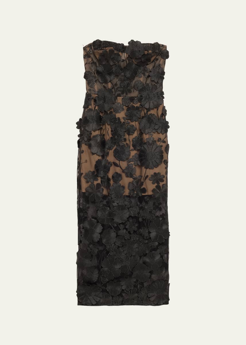 Bronx and Banco Jasmine Strapless Floral-Embroidered Midi Dress