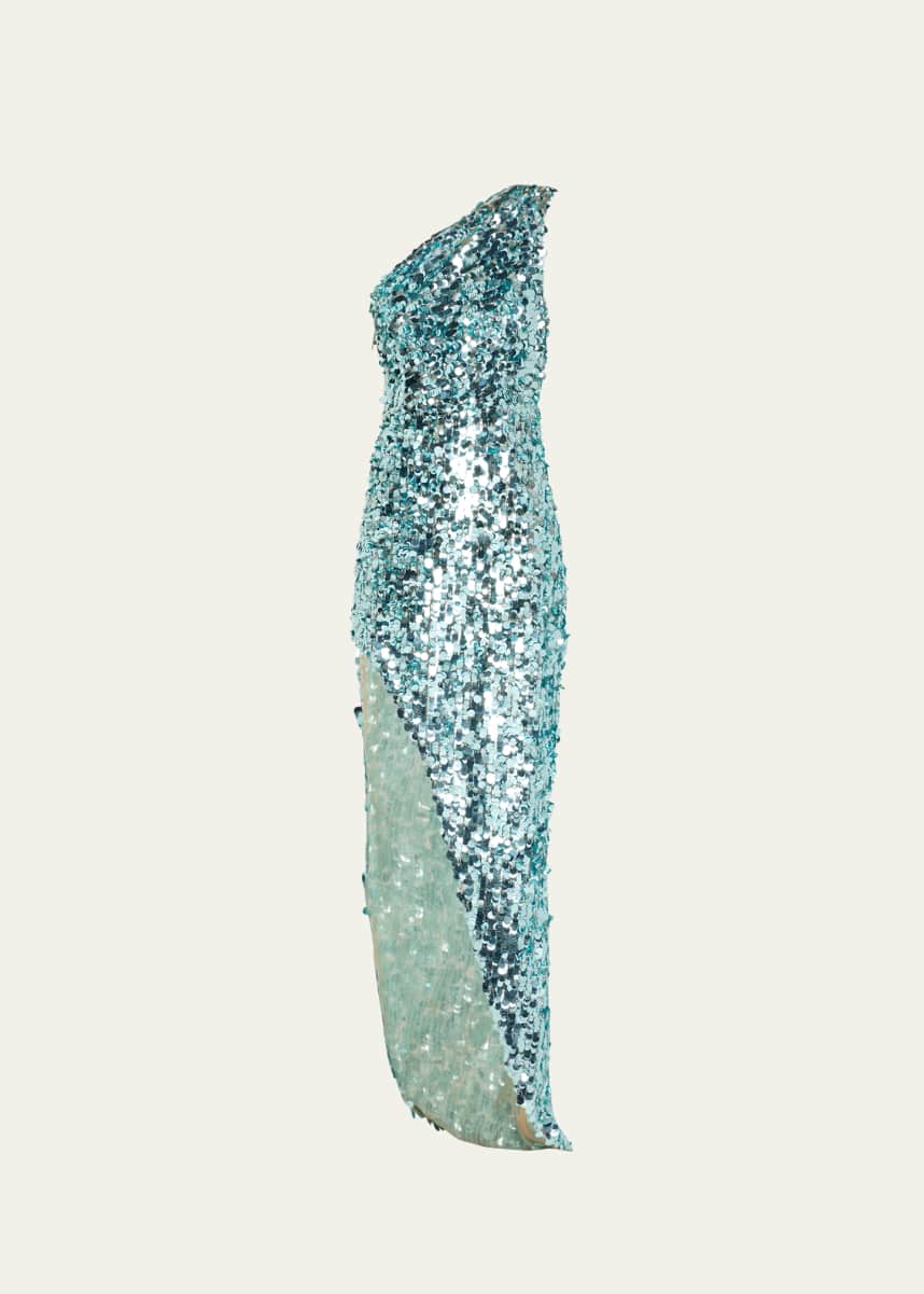 Bronx and Banco Farah One-Shoulder Sequin Gown