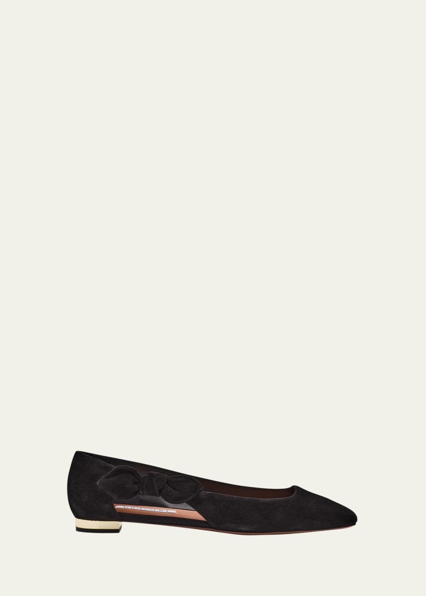 Aquazzura Very Bow Tie Suede Ballet Flats