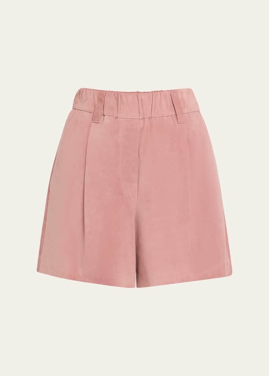 Brunello Cucinelli Pleated Suede Pull-On Shorts