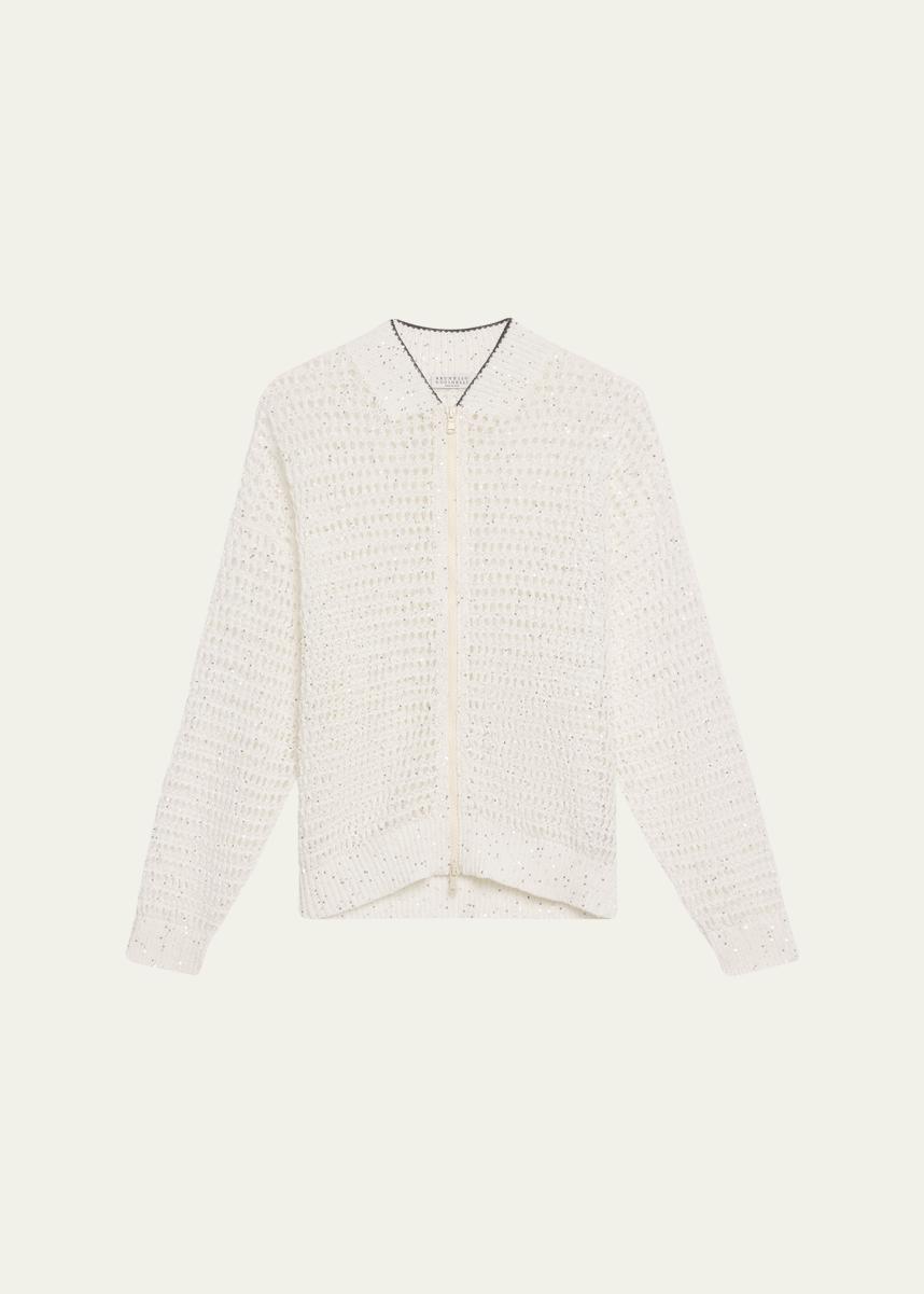 Cardigan Brunello Cucinelli En Mohair Avec Paillettes Broderie - Taille XS, Neuf Sans étiquettes