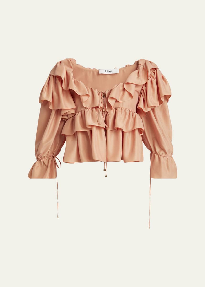 Chloe Ruffle Silk Peasant Top