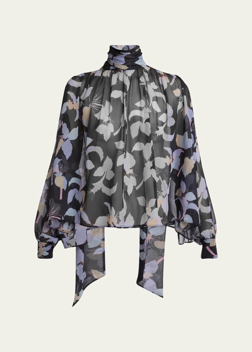 Chloe Floral-Print Chiffon Neck-Scarf Top