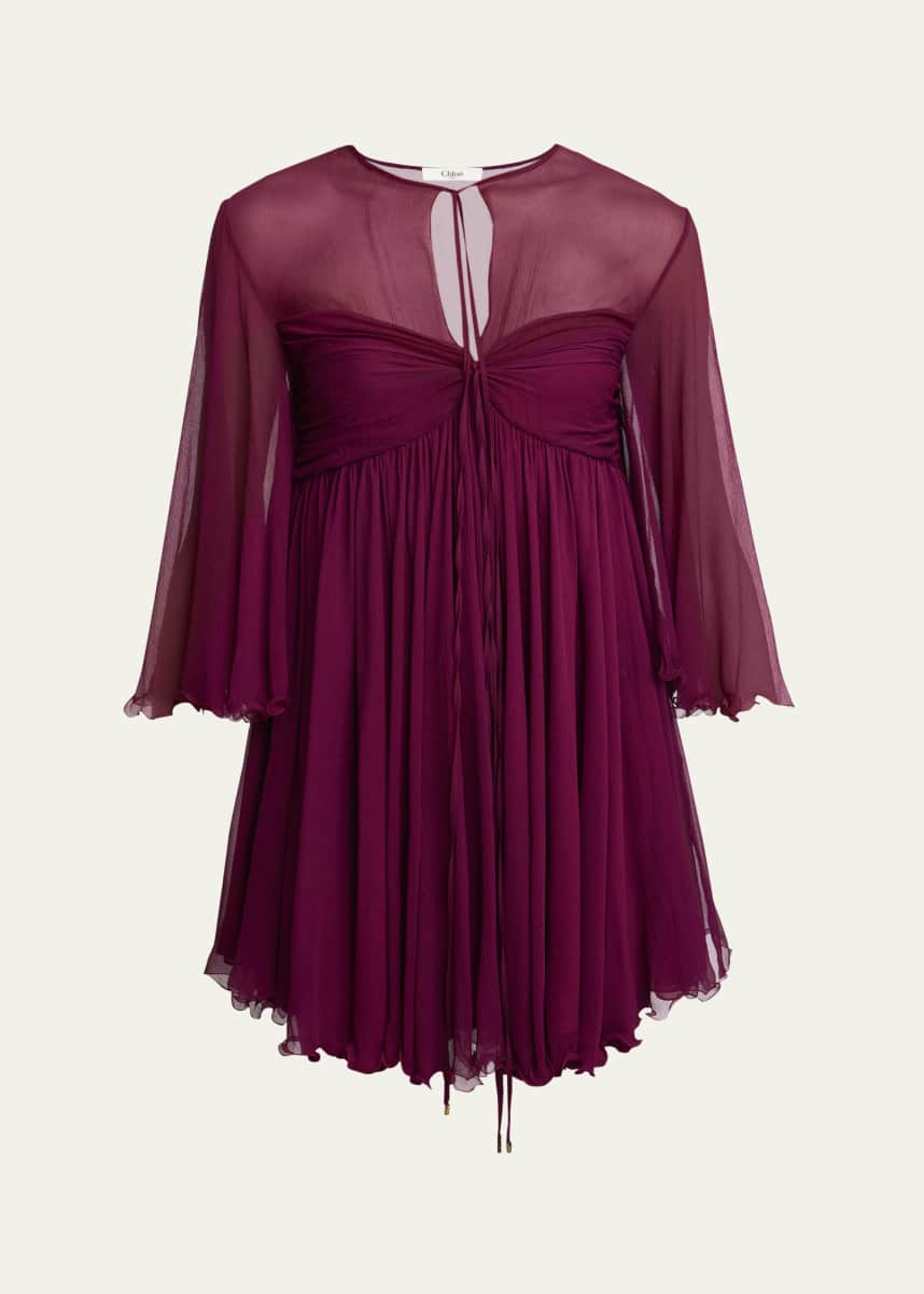 Chloe Twisted Bust 3/4-Sleeve Chiffon Mini Dress
