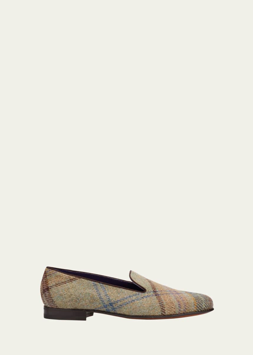 Ralph Lauren Purple Label Men's Alonzo Crest Wool Plaid Smoking Slippers