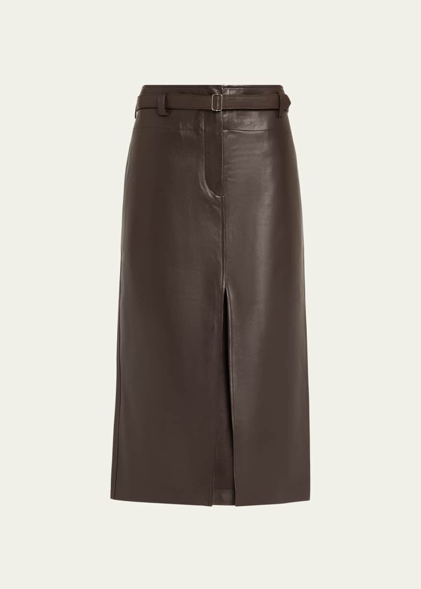 Co Leather Belted Front Split Midi Skirt