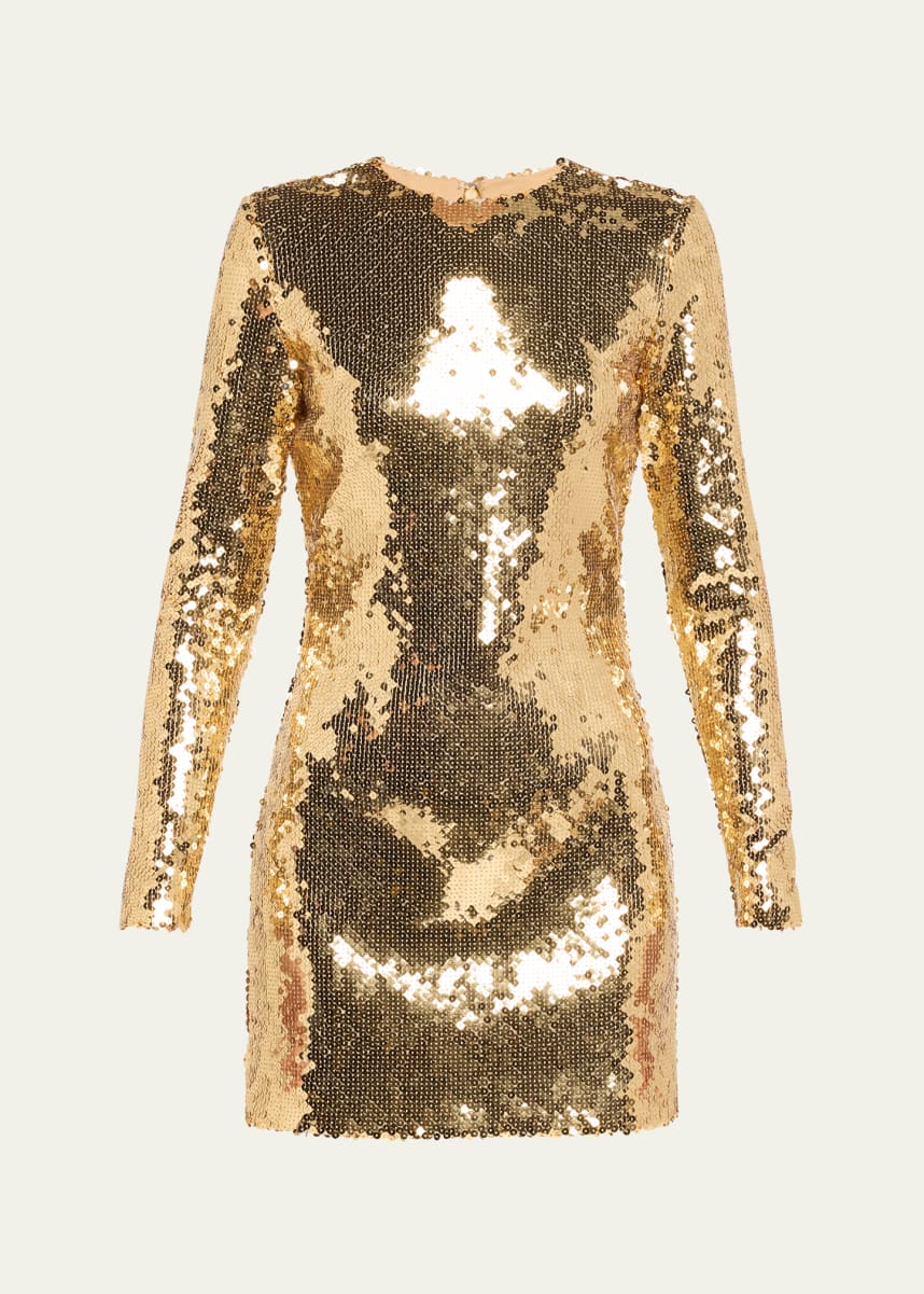 Sergio Hudson Sequined Long Sleeve Mini Dress
